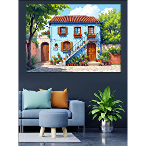 Mavi Pencere Ve Kedi Dekoratif Kanvas - Mdf Ahşap Tablo