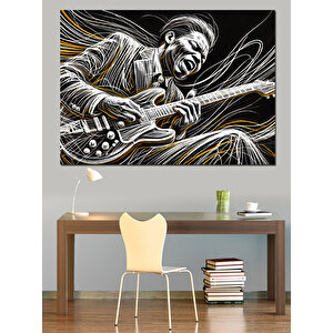 Elektro Gitar Çalan Cazcı Dekoratif Kanvas - Mdf Ahşap Tablo 35x50 cm