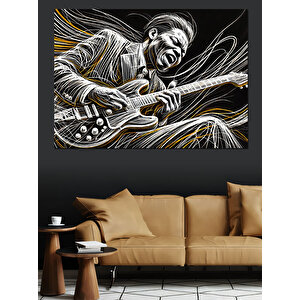Elektro Gitar Çalan Cazcı Dekoratif Kanvas - Mdf Ahşap Tablo