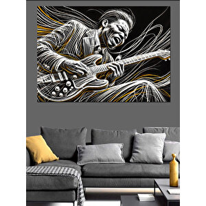 Elektro Gitar Çalan Cazcı Dekoratif Kanvas - Mdf Ahşap Tablo 25x35 cm