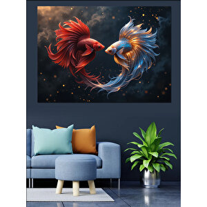 Savaşan Beta Balıkları Dekoratif Kanvas - Mdf Ahşap Tablo 100x140 cm