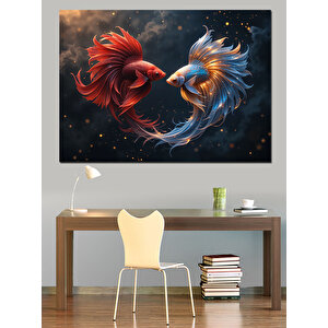 Savaşan Beta Balıkları Dekoratif Kanvas - Mdf Ahşap Tablo 100x140 cm