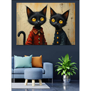 Siyah Gözlü İki Kedi Dekoratif Kanvas - Mdf Ahşap Tablo