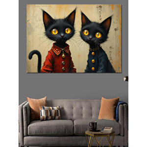 Siyah Gözlü İki Kedi Dekoratif Kanvas - Mdf Ahşap Tablo