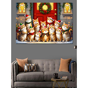 Noel Kedileri Hediyelik Heykeller Dekoratif Kanvas - Mdf Ahşap Tablo 50x70 cm