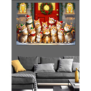 Noel Kedileri Hediyelik Heykeller Dekoratif Kanvas - Mdf Ahşap Tablo 50x70 cm