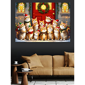 Noel Kedileri Hediyelik Heykeller Dekoratif Kanvas - Mdf Ahşap Tablo