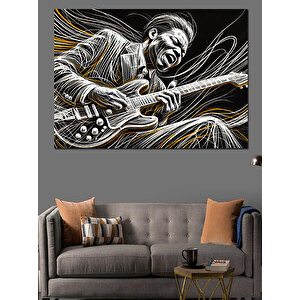 Elektro Gitar Çalan Cazcı Dekoratif Kanvas - Mdf Ahşap Tablo 100x140 cm