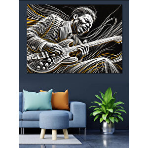 Elektro Gitar Çalan Cazcı Dekoratif Kanvas - Mdf Ahşap Tablo