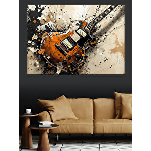 Patlayan Elektro Gitar Dekoratif Kanvas - Mdf Ahşap Tablo 70x100 cm