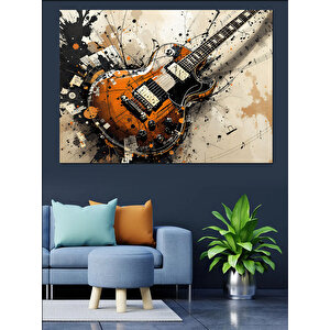Patlayan Elektro Gitar Dekoratif Kanvas - Mdf Ahşap Tablo 70x100 cm
