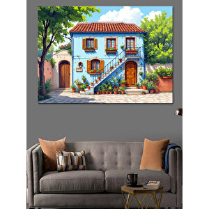 Mavi Pencere Ve Kedi Dekoratif Kanvas - Mdf Ahşap Tablo 70x100 cm