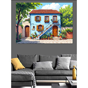 Mavi Pencere Ve Kedi Dekoratif Kanvas - Mdf Ahşap Tablo 70x100 cm