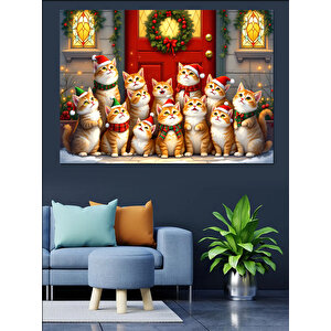 Noel Kedileri Hediyelik Heykeller Dekoratif Kanvas - Mdf Ahşap Tablo