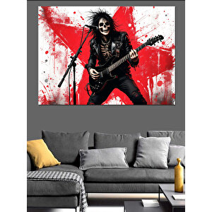İskelet Rock Gitaristi Dekoratif Kanvas - Mdf Ahşap Tablo 50x70 cm