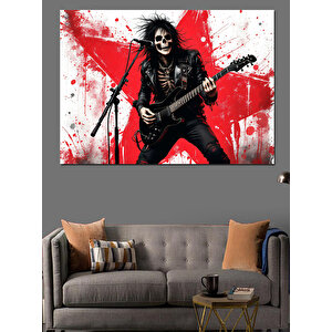 İskelet Rock Gitaristi Dekoratif Kanvas - Mdf Ahşap Tablo 35x50 cm