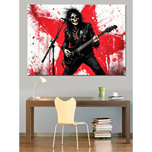 İskelet Rock Gitaristi Dekoratif Kanvas - Mdf Ahşap Tablo 35x50 cm