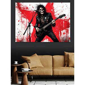 İskelet Rock Gitaristi Dekoratif Kanvas - Mdf Ahşap Tablo