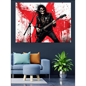 İskelet Rock Gitaristi Dekoratif Kanvas - Mdf Ahşap Tablo