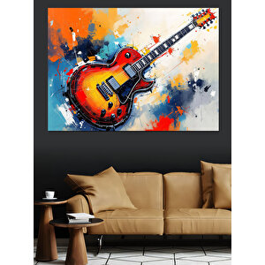 Kırmızı Elektro Gitar Sanatı Dekoratif Kanvas - Mdf Ahşap Tablo