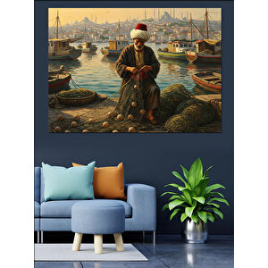 Limanda Osmanlı Balıkçısı Dekoratif Kanvas - Mdf Ahşap Tablo 35x50 cm