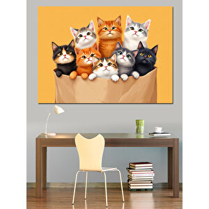 Karton Kutuda Kediler Dekoratif Kanvas - Mdf Ahşap Tablo 35x50 cm