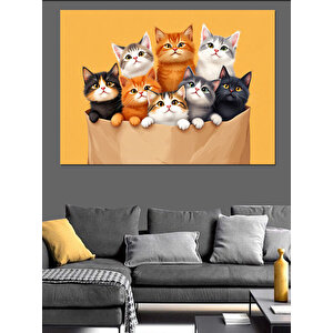 Karton Kutuda Kediler Dekoratif Kanvas - Mdf Ahşap Tablo 35x50 cm