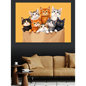 Karton Kutuda Kediler Dekoratif Kanvas - Mdf Ahşap Tablo 35x50 cm