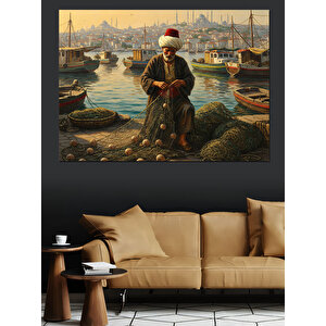 Limanda Osmanlı Balıkçısı Dekoratif Kanvas - Mdf Ahşap Tablo 70x100 cm