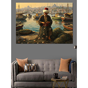 Limanda Osmanlı Balıkçısı Dekoratif Kanvas - Mdf Ahşap Tablo 70x100 cm