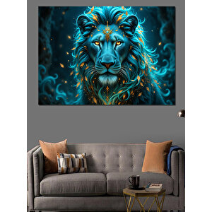 Parlayan Mavi Aslan Portresi Dekoratif Kanvas - Mdf Ahşap Tablo 70x100 cm