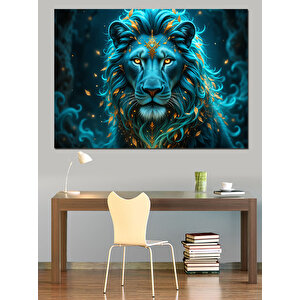 Parlayan Mavi Aslan Portresi Dekoratif Kanvas - Mdf Ahşap Tablo 70x100 cm