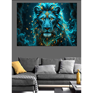 Parlayan Mavi Aslan Portresi Dekoratif Kanvas - Mdf Ahşap Tablo 70x100 cm