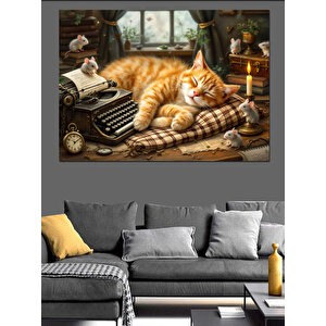 Tarihi Kedi Dinleniyor Dekoratif Kanvas - Mdf Ahşap Tablo 50x70 cm