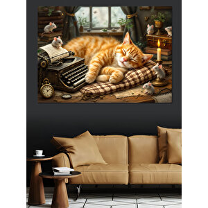 Tarihi Kedi Dinleniyor Dekoratif Kanvas - Mdf Ahşap Tablo 50x70 cm
