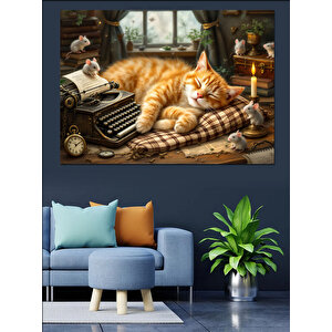 Tarihi Kedi Dinleniyor Dekoratif Kanvas - Mdf Ahşap Tablo