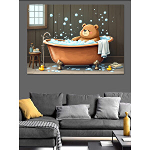 Köpük Banyosunda Peluş Ayı Dekoratif Kanvas - Mdf Ahşap Tablo 100x140 cm