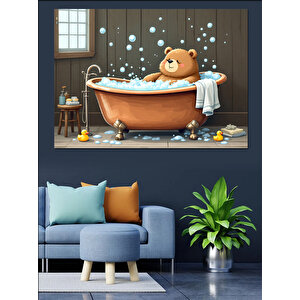 Köpük Banyosunda Peluş Ayı Dekoratif Kanvas - Mdf Ahşap Tablo 100x140 cm