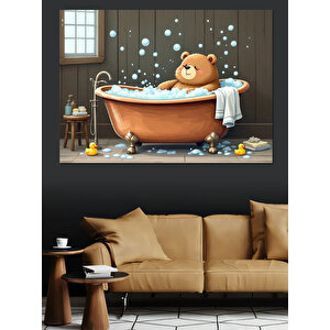 Köpük Banyosunda Peluş Ayı Dekoratif Kanvas - Mdf Ahşap Tablo 25x35 cm