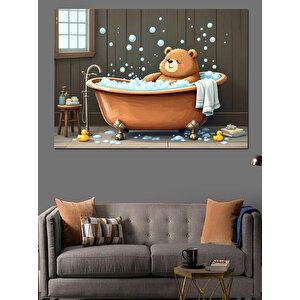 Köpük Banyosunda Peluş Ayı Dekoratif Kanvas - Mdf Ahşap Tablo