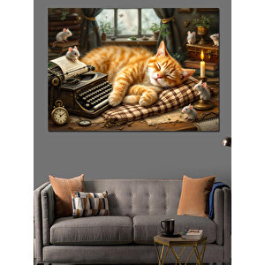 Tarihi Kedi Dinleniyor Dekoratif Kanvas - Mdf Ahşap Tablo