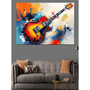 Kırmızı Elektro Gitar Sanatı Dekoratif Kanvas - Mdf Ahşap Tablo 50x70 cm
