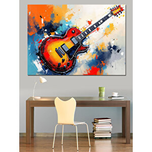 Kırmızı Elektro Gitar Sanatı Dekoratif Kanvas - Mdf Ahşap Tablo 50x70 cm