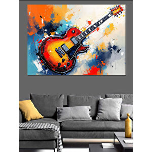 Kırmızı Elektro Gitar Sanatı Dekoratif Kanvas - Mdf Ahşap Tablo 50x70 cm