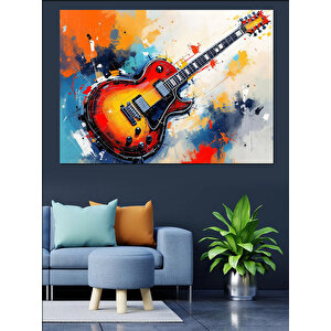 Kırmızı Elektro Gitar Sanatı Dekoratif Kanvas - Mdf Ahşap Tablo