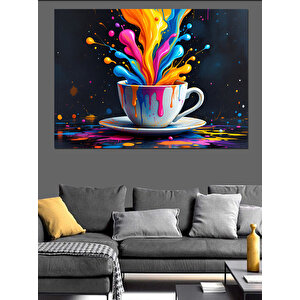 Renk Patlamalı Kahve Fincanı Dekoratif Kanvas - Mdf Ahşap Tablo 35x50 cm