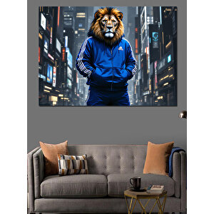 Şehirde Aslan Adam Dekoratif Kanvas - Mdf Ahşap Tablo 100x140 cm