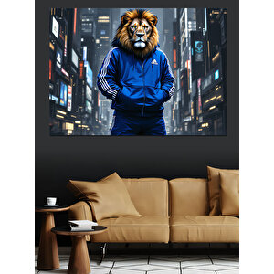 Şehirde Aslan Adam Dekoratif Kanvas - Mdf Ahşap Tablo