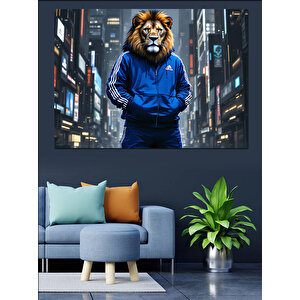 Şehirde Aslan Adam Dekoratif Kanvas - Mdf Ahşap Tablo