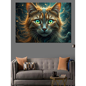 Yeşil Gözlü Kedi Dekoratif Kanvas - Mdf Ahşap Tablo 70x100 cm